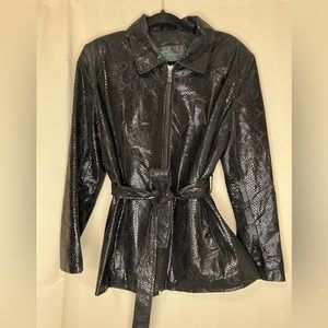Vintage Croc Printed Leather Jacket with Tie